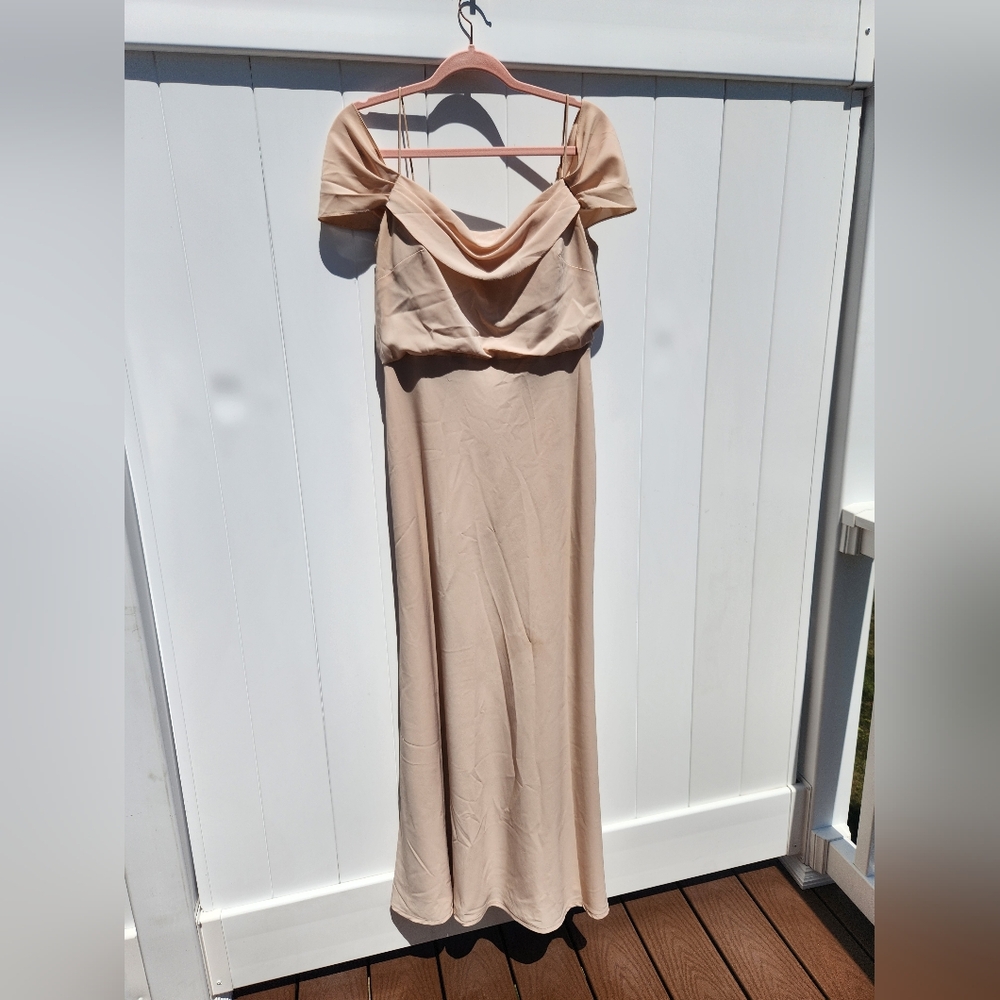 Jenny Yoo Drop Sleeve Tan Maxi Dress| Light Wear | Size 10